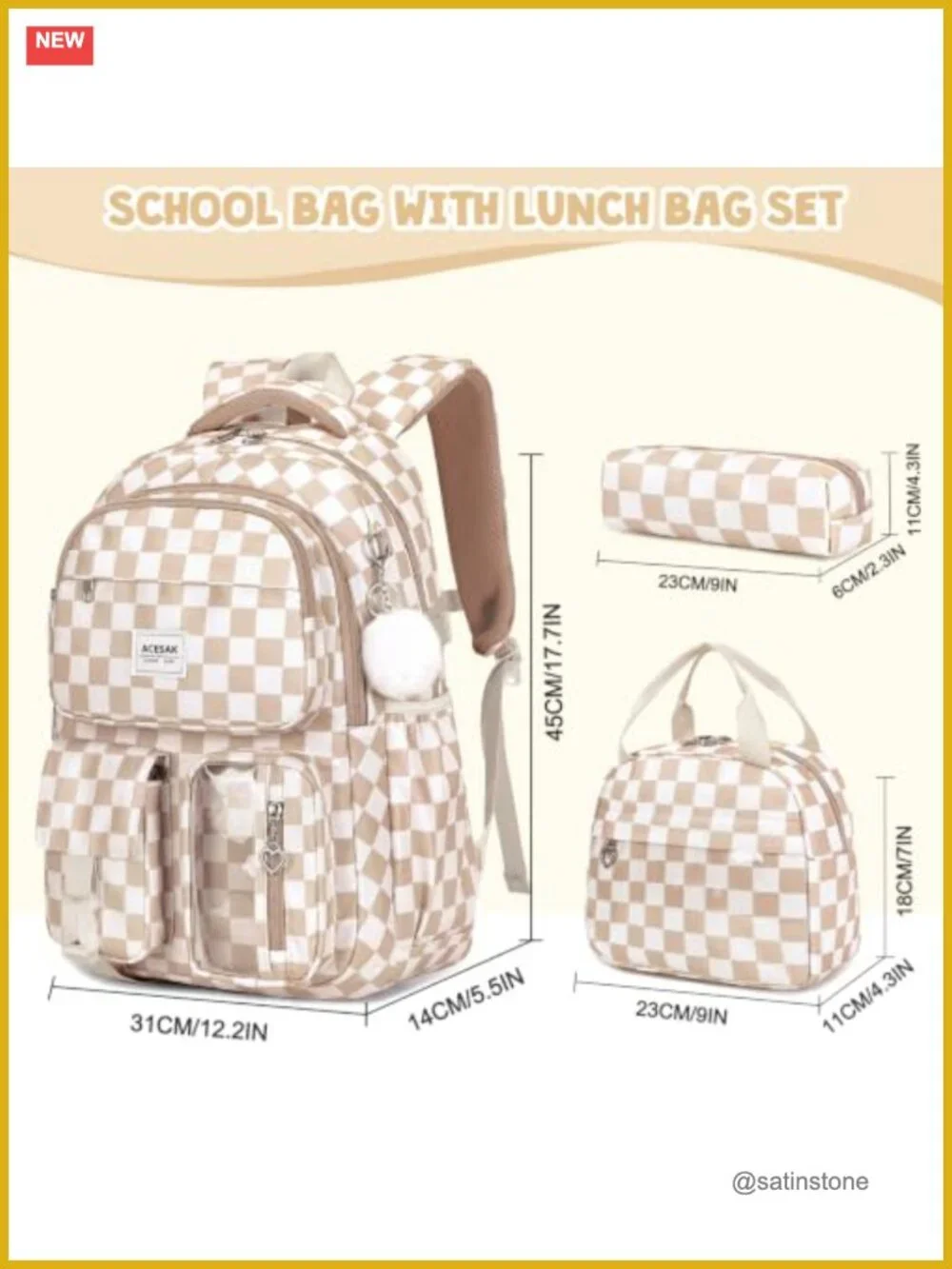3-in-1 Backpack Set with Lunch Bag & Pencil Pouch for School